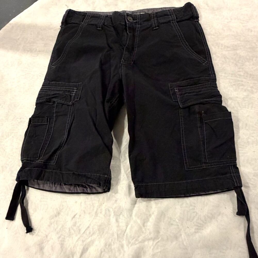 WearFirst Men's Black Cargo Shorts Size 34 Multi Pocket Y2K Utility Long Shorts